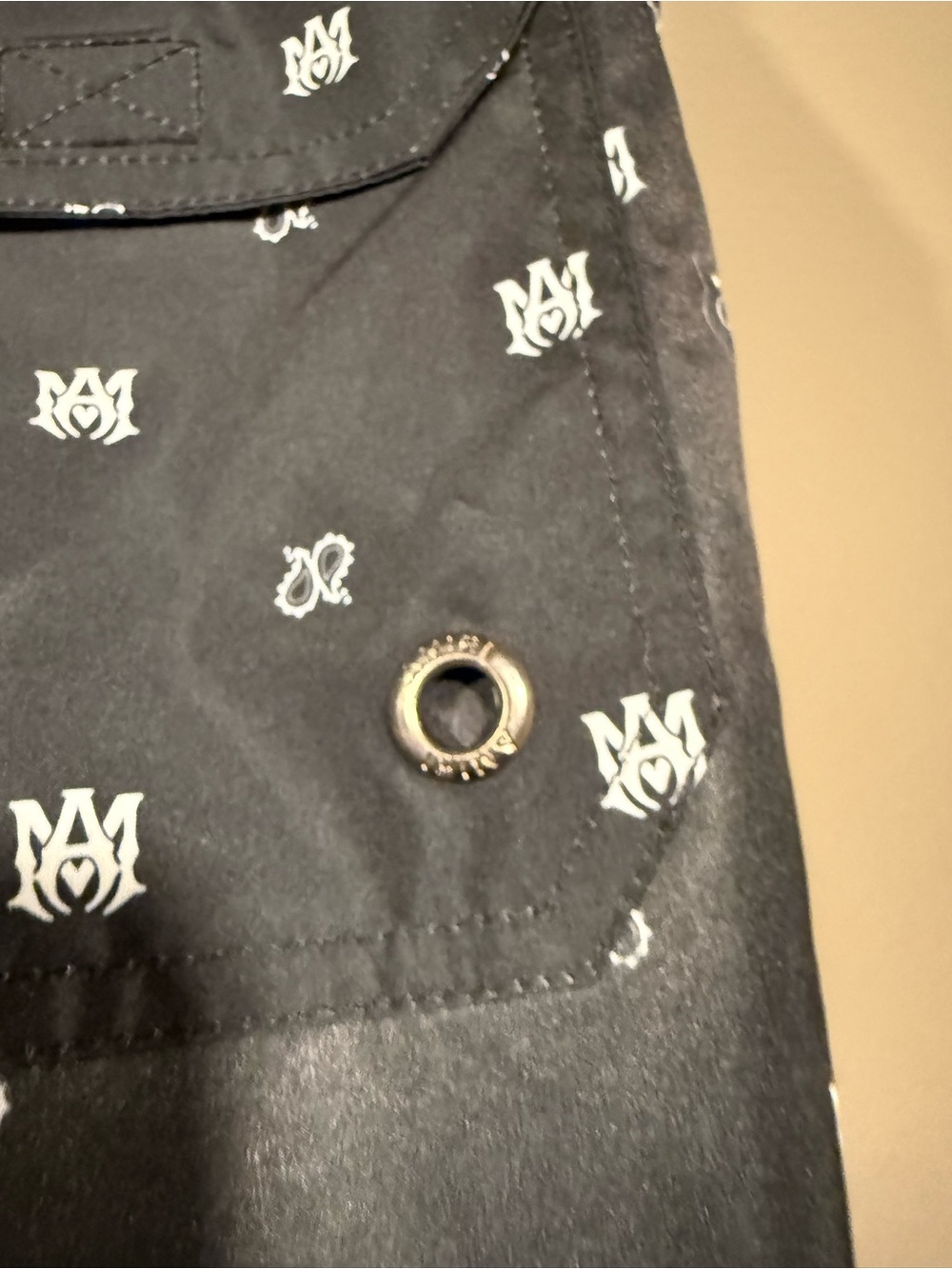 Amiri Black Bandana Paisley Monogram Print Mens Swim Trunks image 5